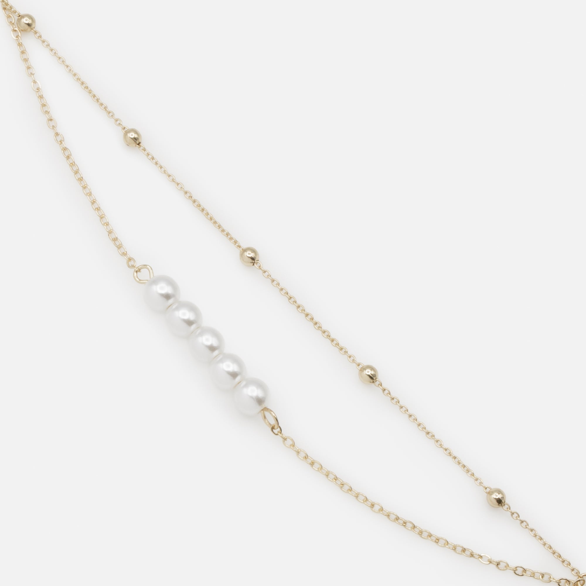 Golden bracelet with five pearls and double chain