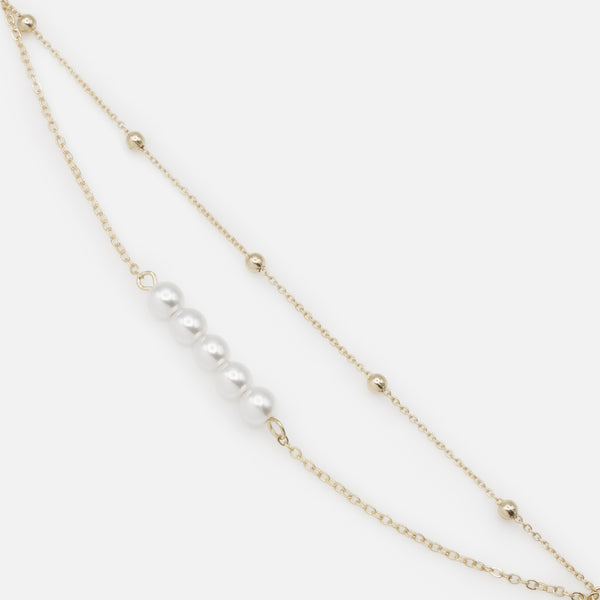 Load image into Gallery viewer, Golden bracelet with five pearls and double chain
