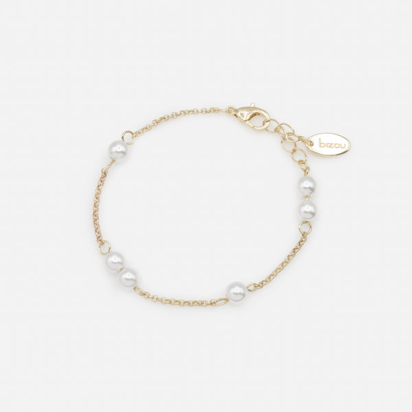 Charger l&#39;image dans la galerie, Bracelet doré à mailles forçat avec perles solitaires et en duo
