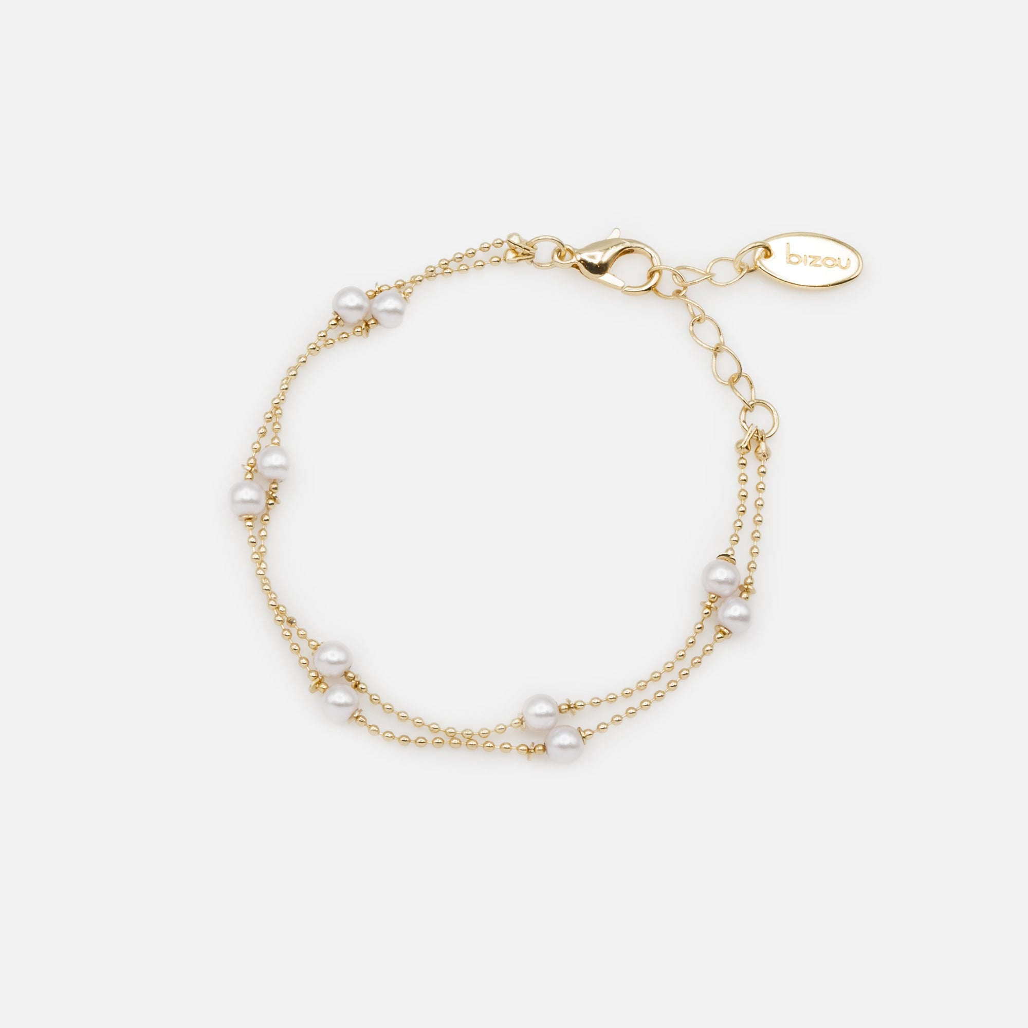 Double chain bracelet with fine gold beads and round pearls