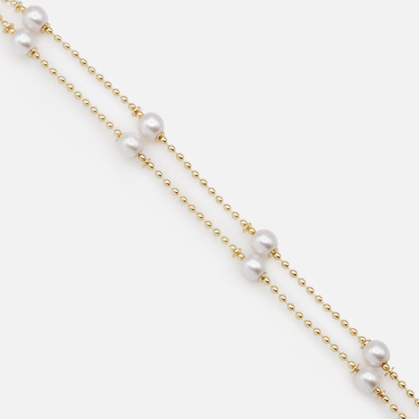 Load image into Gallery viewer, Double chain bracelet with fine gold beads and round pearls
