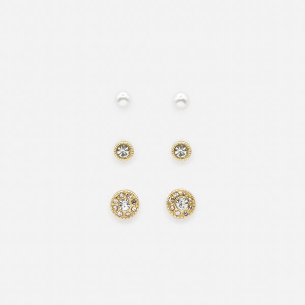 Load image into Gallery viewer, Trio of golden pearl and cubic zirconia earrings
