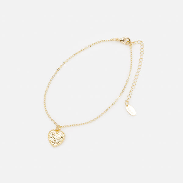 Load image into Gallery viewer, Trio of gold anklets with flat beads and textured heart

