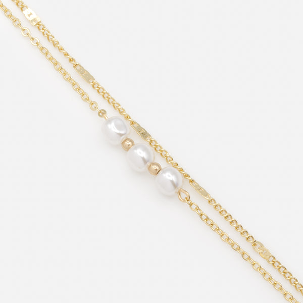 Load image into Gallery viewer, Golden double chain bracelet with pearls and flat inserts
