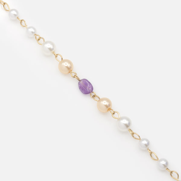 Charger l&#39;image dans la galerie, Bracelet doré perles deux tons et pierre mauve
