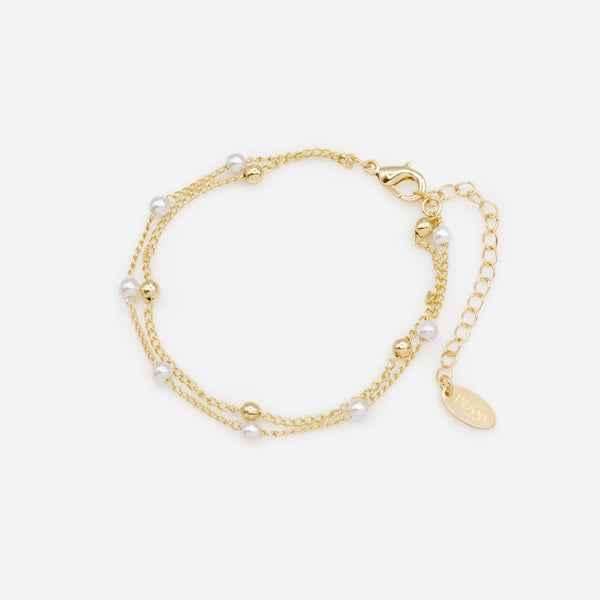 Charger l&#39;image dans la galerie, Bracelet doré à double chaîne avec perles et billes délicates dorées
