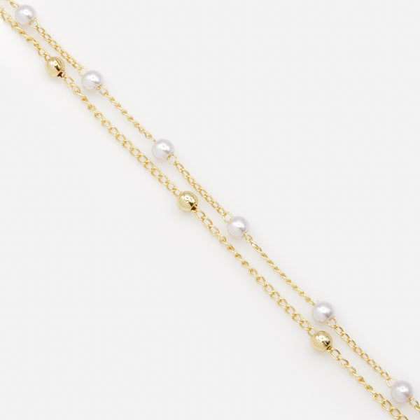 Load image into Gallery viewer, Gold double chain bracelet with delicate gold beads and beads
