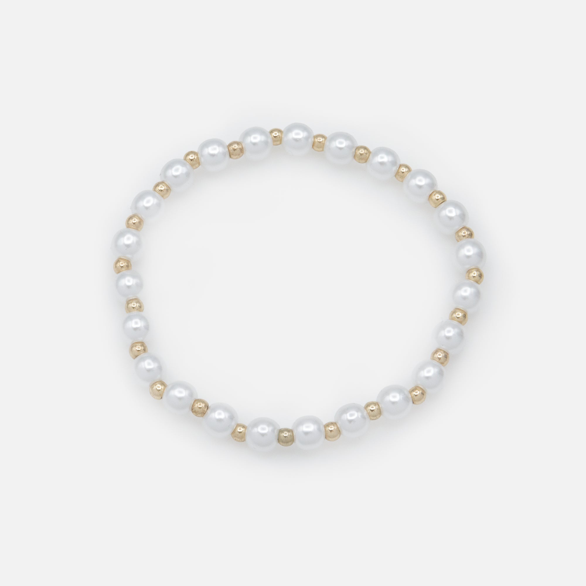 Trio of stretchy pearl and gold bead bracelets