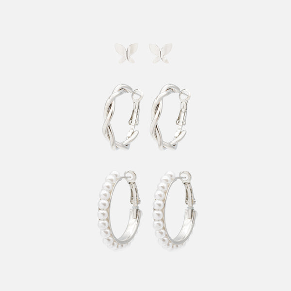 Load image into Gallery viewer, Trio of butterfly earrings and silver rings
