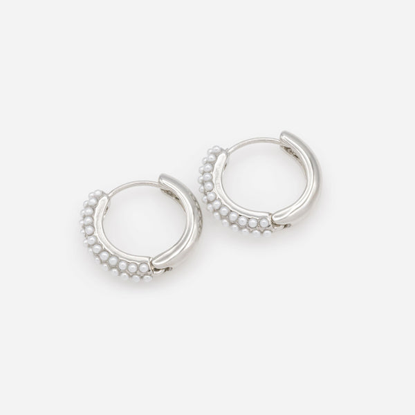 Load image into Gallery viewer, Silver hoop earrings with pearl surface
