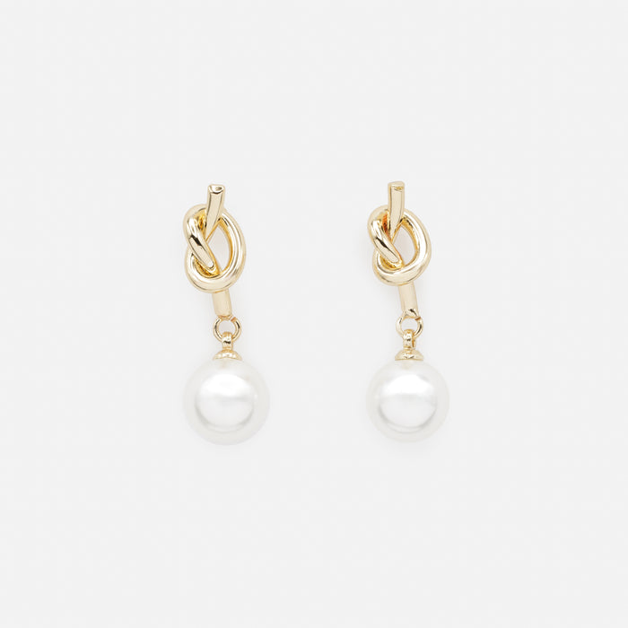 Boucles d'oreilles noeud doré et perle divine