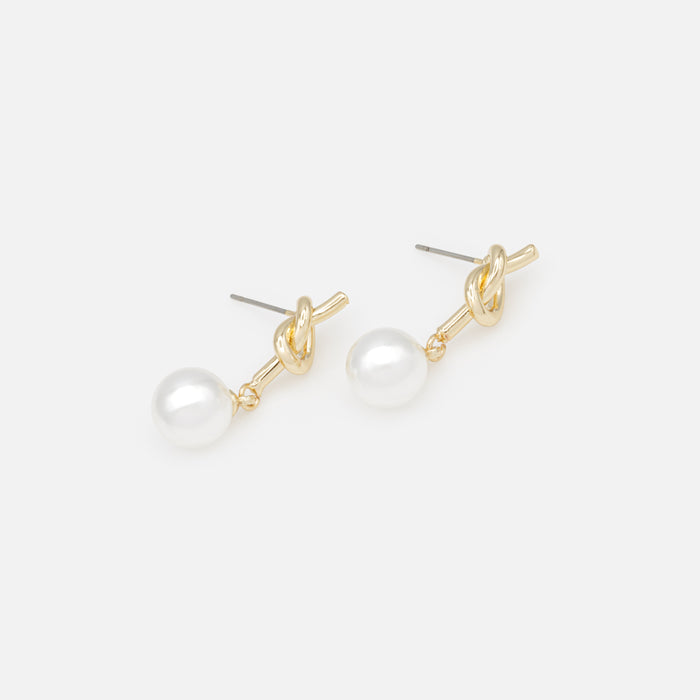 Boucles d'oreilles noeud doré et perle divine