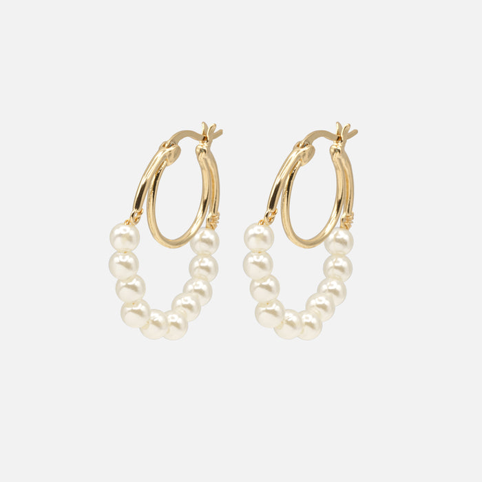 Boucles d'oreilles anneaux deux rangs avec suspension de perles