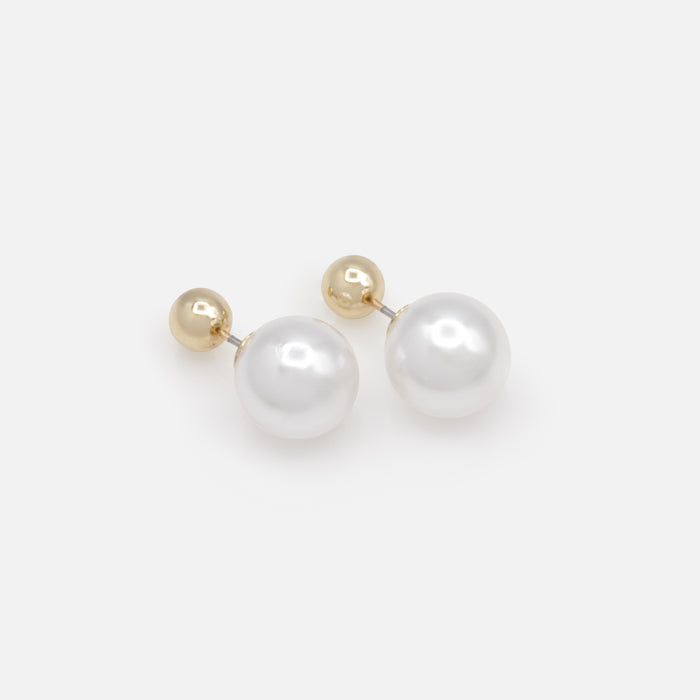 Boucles d'oreilles réversibles sphères dorées 6 mm et perles 10 mm