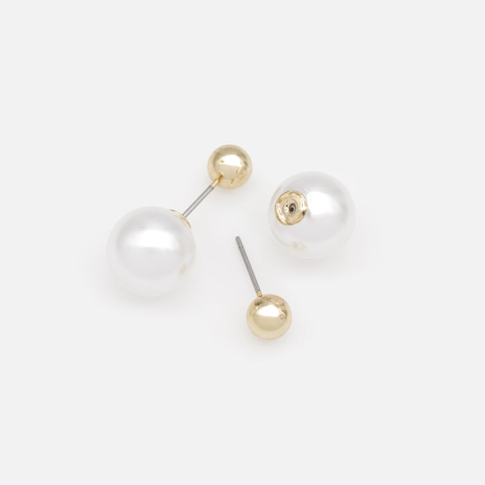 Boucles d'oreilles réversibles sphères dorées 6 mm et perles 10 mm