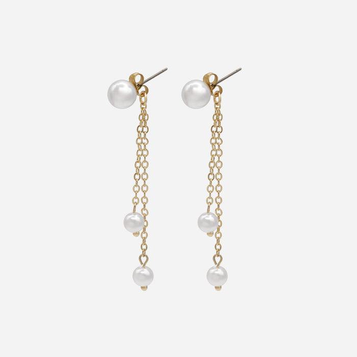 Boucles d'oreilles dorées chaînes pendantes et perles