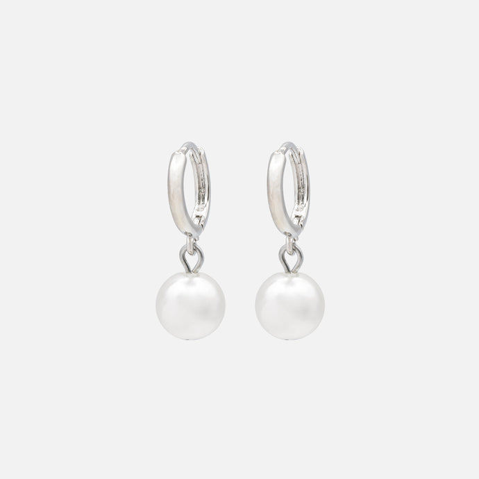 Silver huggies earrings with pearl charm