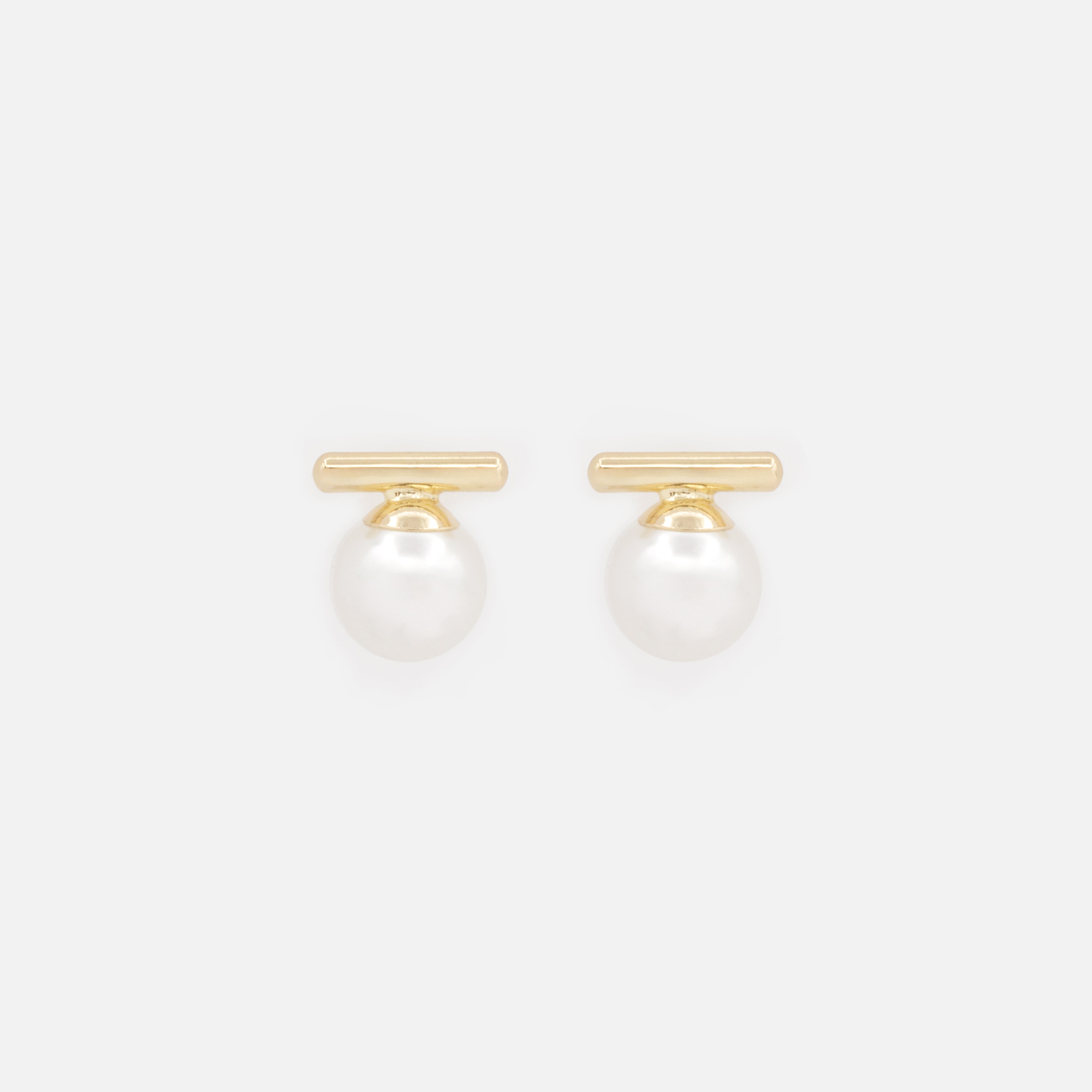 Boucles d'oreilles perles 10 mm sur poutre dorée