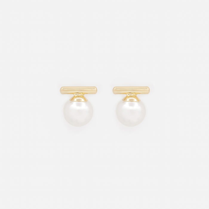 Boucles d'oreilles perles 10 mm sur poutre dorée