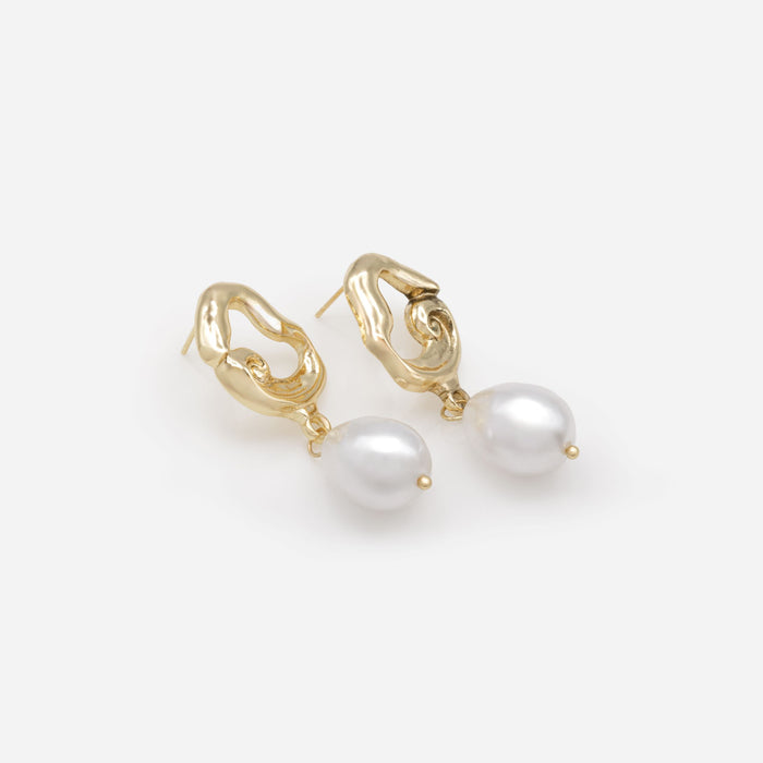 Boucles d'oreilles dorées abstraites avec breloque perle