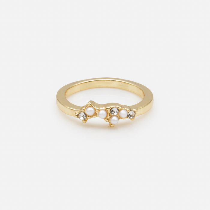 Bague dorée petites perles et zircons cubiques
