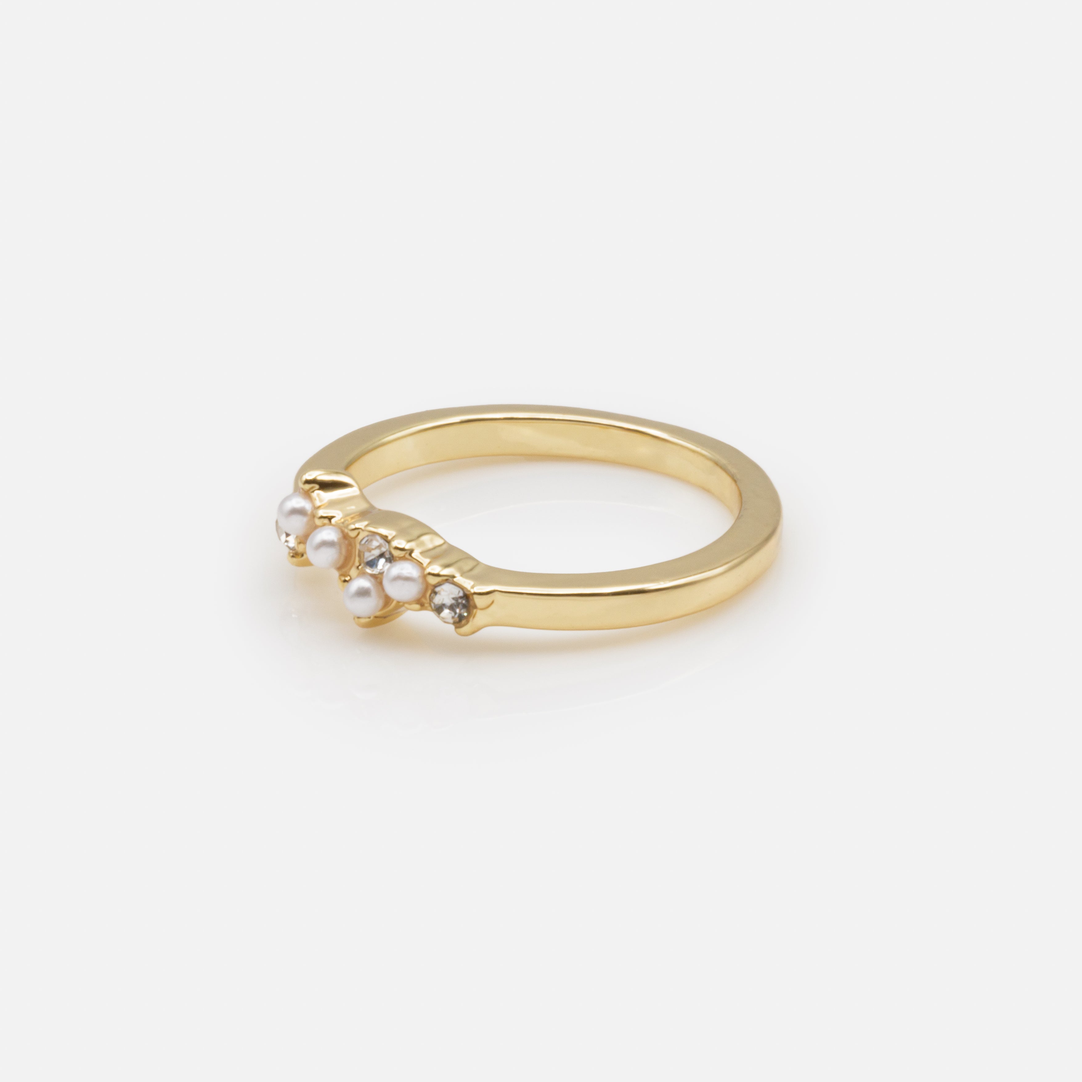Bague dorée petites perles et zircons cubiques