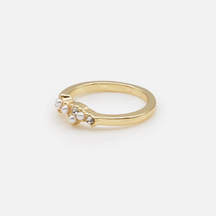Bague dorée petites perles et zircons cubiques