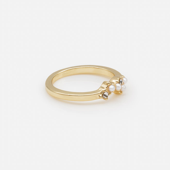 Bague dorée petites perles et zircons cubiques