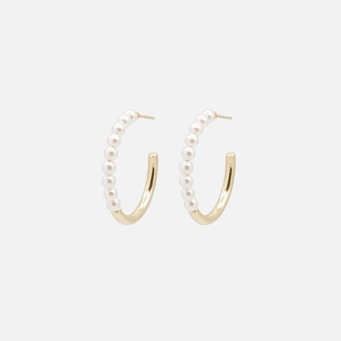 Gold hoop earrings with half synthetic pearls