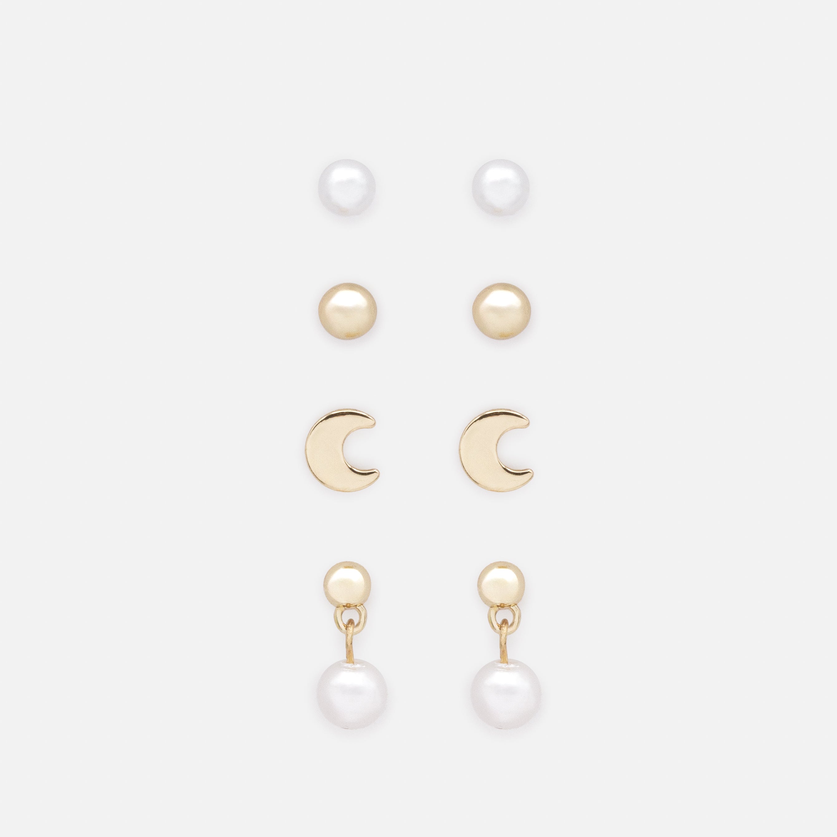 Ensemble de boucles d'oreilles dorées lunes & perles