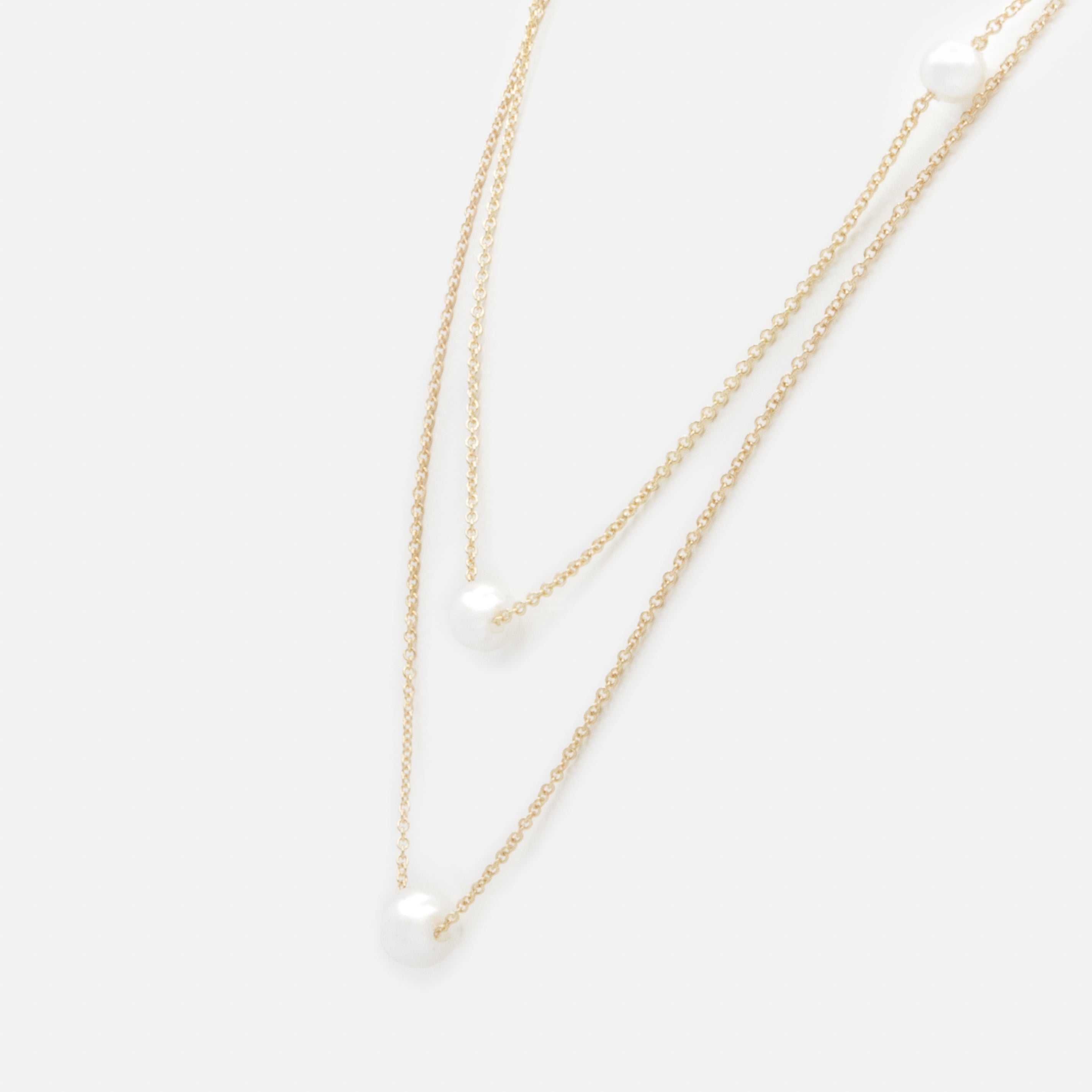 Collier doré double chaîne avec perles rondes