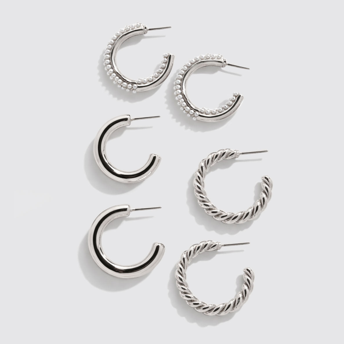 Trio de boucles d'oreilles anneaux argenté