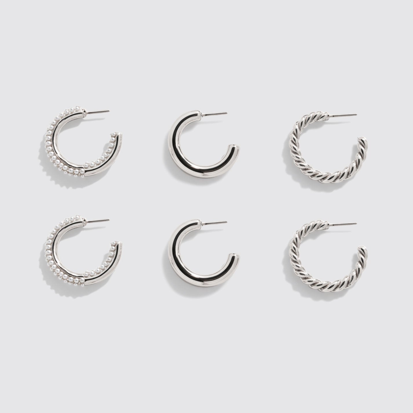Trio de boucles d'oreilles anneaux argenté
