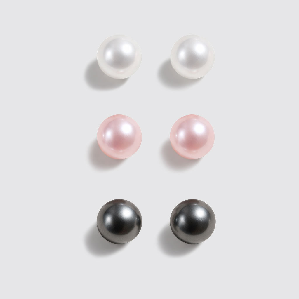 Trio de clous d'oreilles perles blanches, roses et noires