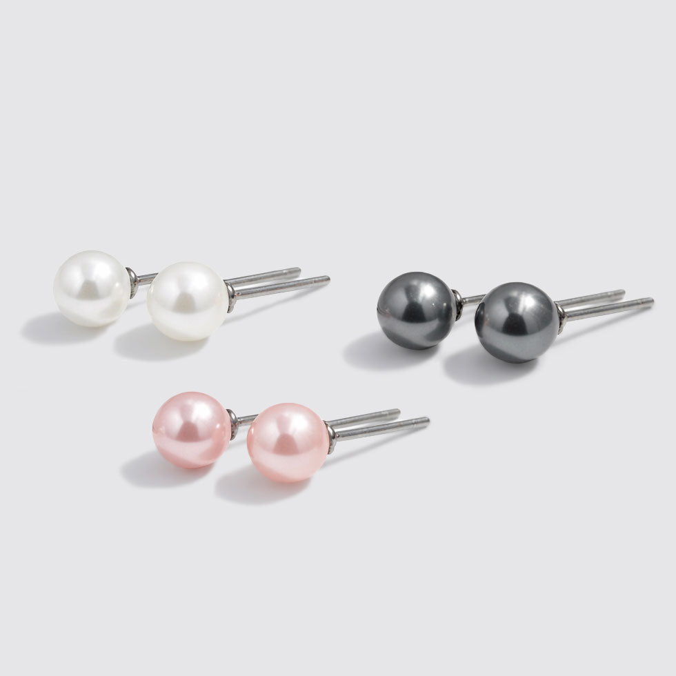 Trio de clous d'oreilles perles blanches, roses et noires