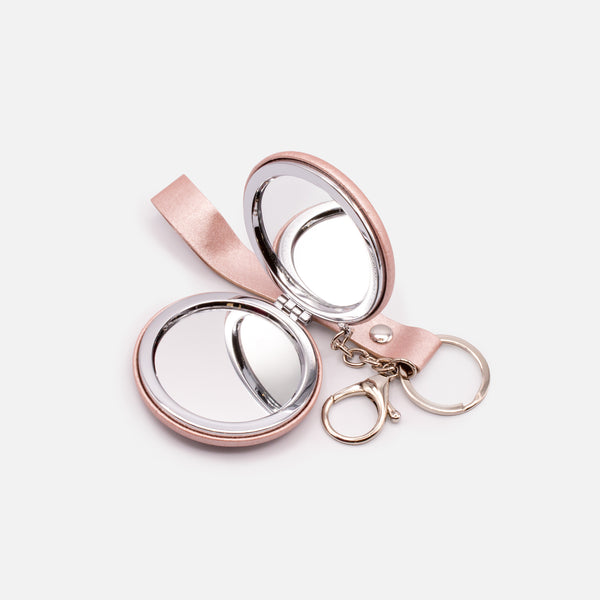 Load image into Gallery viewer, Glittery old pink pocket mirror key ring
