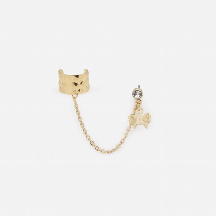 Ensemble de deux boucles d'oreilles et de deux manchettes papillons dorés