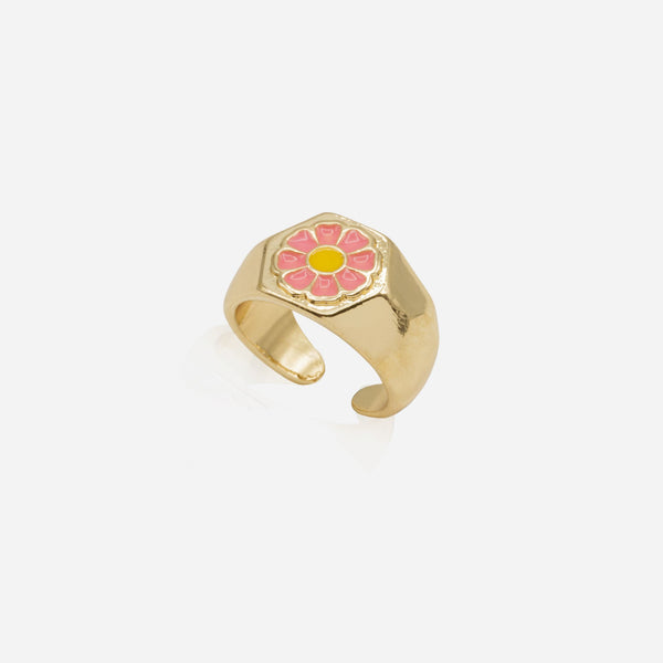 Load image into Gallery viewer, Set of two open golden flower and heart rings
