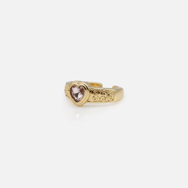 Load image into Gallery viewer, Set of two golden open rings with purple stone and pink serpentine
