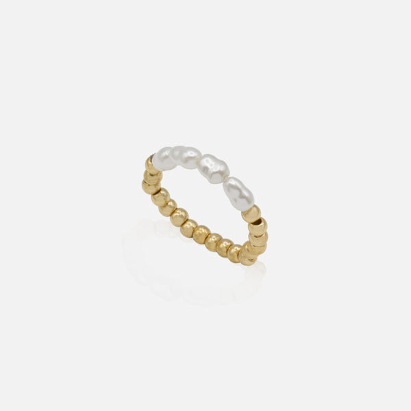 Load image into Gallery viewer, Golden open ring set with multicolored hearts and elastic ring with golden balls and pearls
