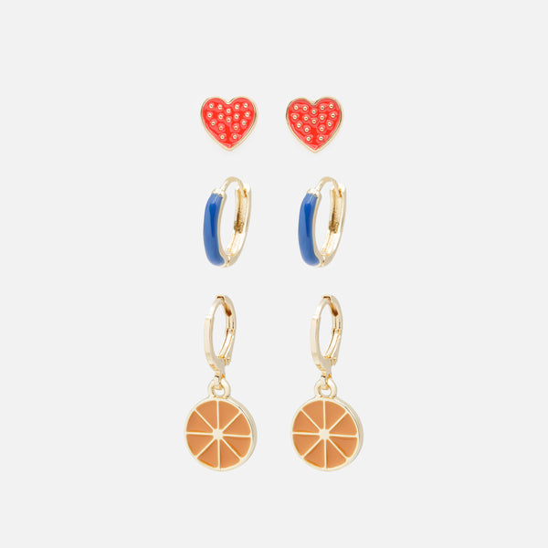 Load image into Gallery viewer, Trio of golden tutti frutti earrings
