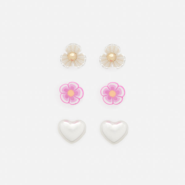 Load image into Gallery viewer, Trio of fixed flower and heart earrings
