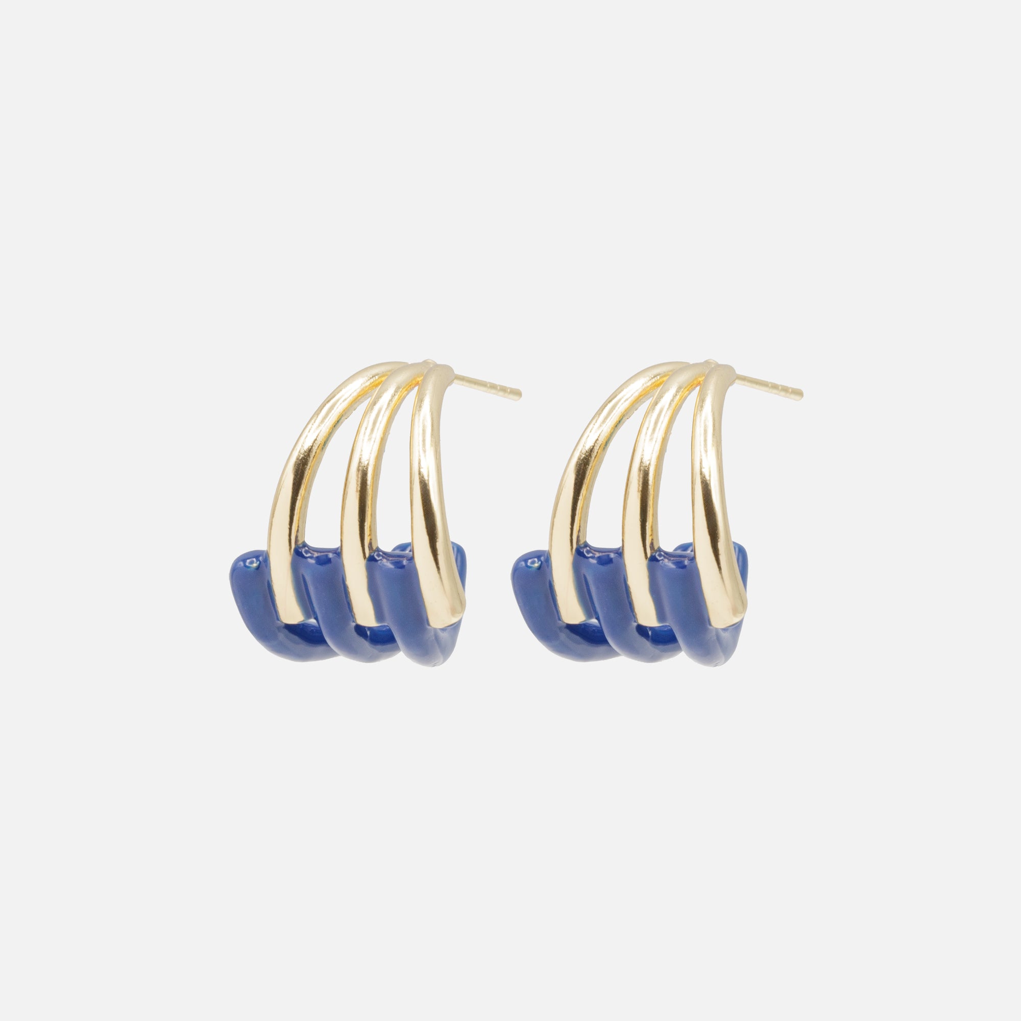 Boucles d'oreilles triple anneau doré et marine