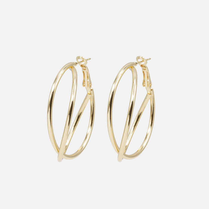 Double golden cross hoop earrings