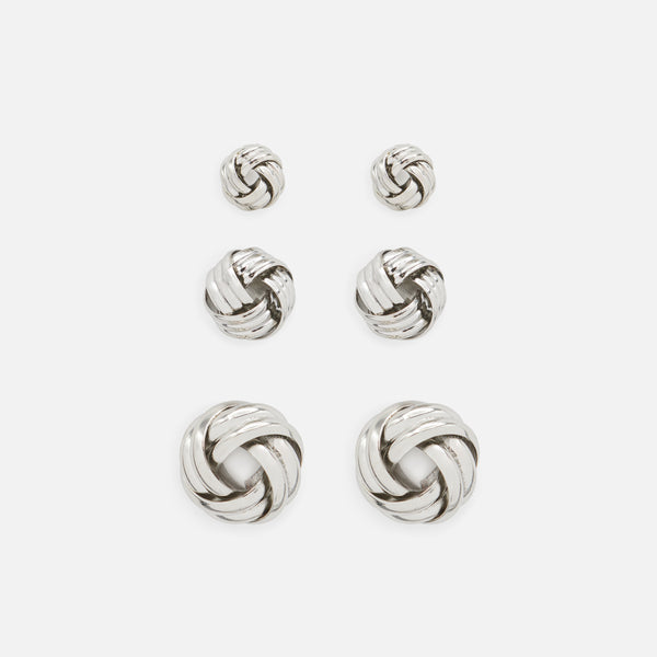 Load image into Gallery viewer, Trio of silver knot earrings
