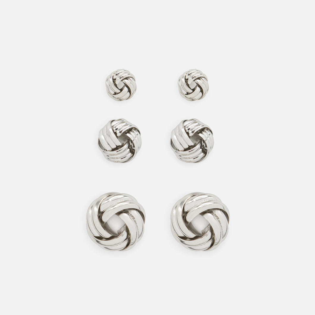 Trio de boucles d'oreilles noeuds argentés