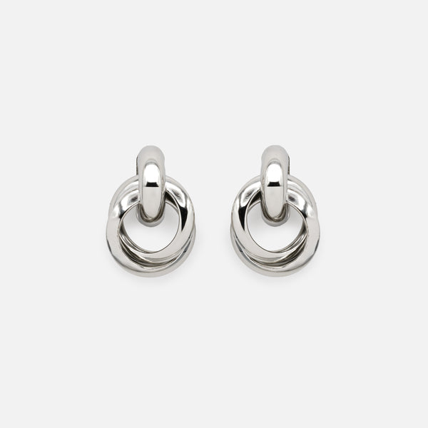 Load image into Gallery viewer, Silver fixed earrings with intertwined hanging rings
