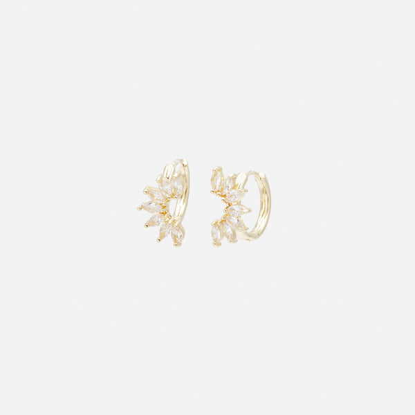 Load image into Gallery viewer, Leaf huggie earrings with cubic zirconia
