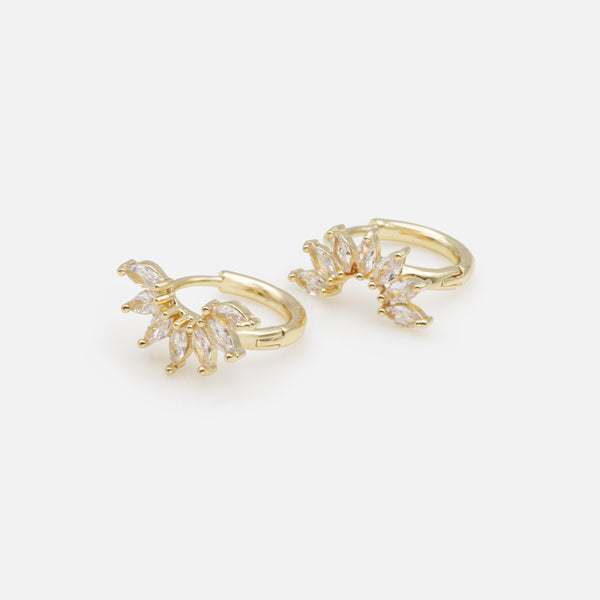 Load image into Gallery viewer, Leaf huggie earrings with cubic zirconia
