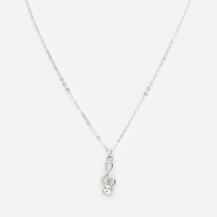 Collier argenté avec breloque clé de sol et zircon cubique